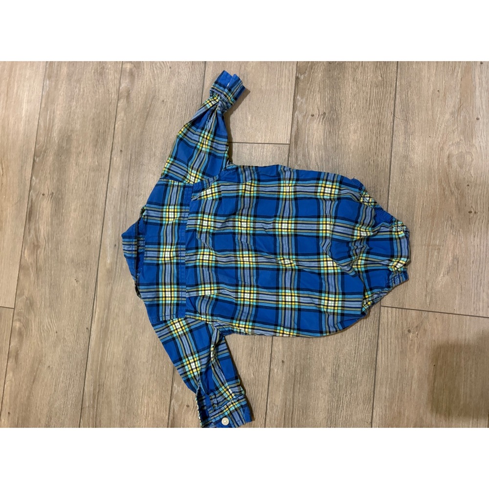 OshKosh Bgosh Baby Boys Blue Plaid Long Sleeve Button Front Bodysuit 9 Months - Picture 4 of 4